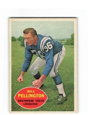 1960 TOPPS FOOTBALL BILL PELLINGTON #8 ROOKIE CARD BALTIMORE COLTS HIGH GRADE