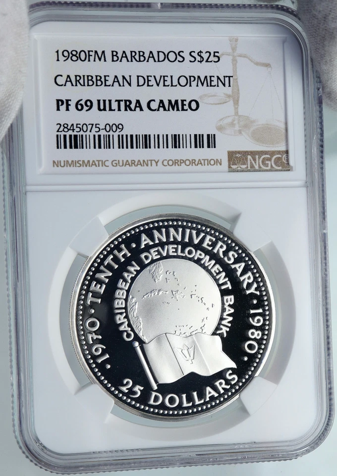 1980 BARBADOS Caribbean Development Bank VINTAGE Proof Silver 25 Coin NGC i87837 - Image 3 of 4