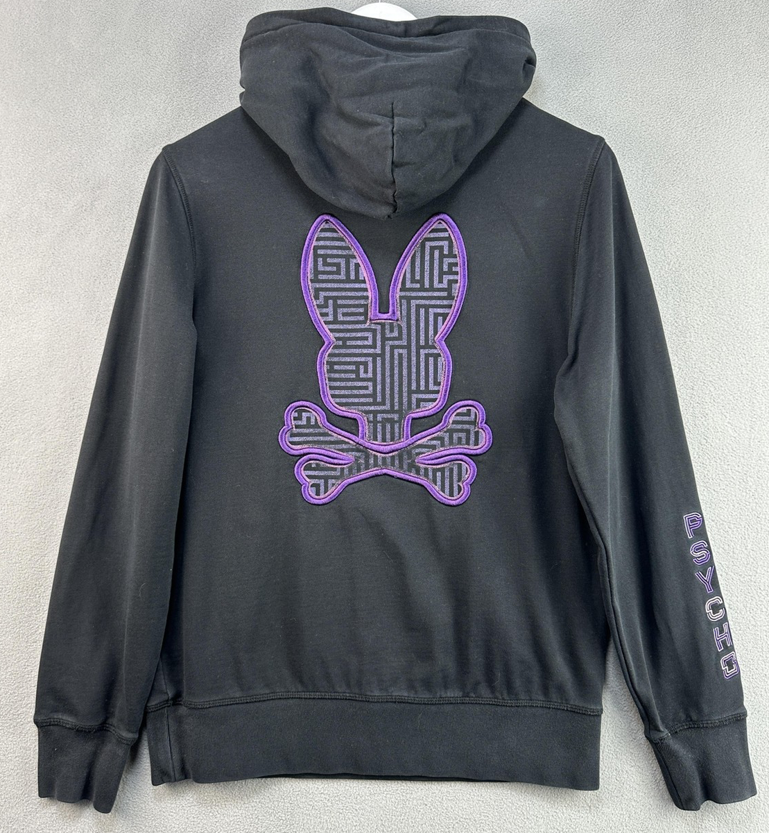 Psycho Bunny Hoodie XS Black Purple Dammes Popover Sweatshirt
