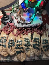 Handmade Tree Ornaments Rustic Primitive Stocking Set Of 6 Tree Embellished