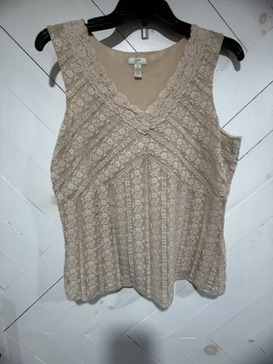 J Jill Med. Stretch Lace Sleeveless Cami Tank  Cream Top Wardrobe Basic Size M
