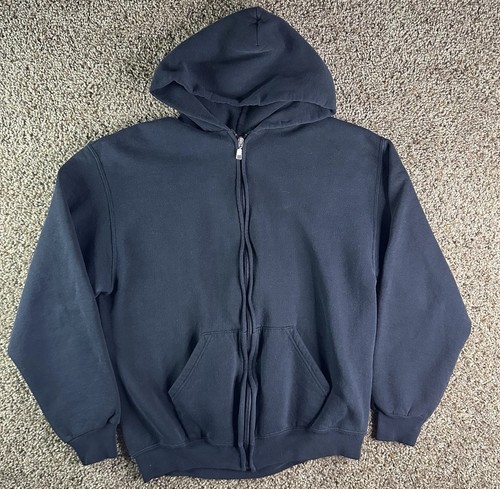Vintage Russell Athletic Hoodie Mens Large Black Logo Full Zip Outdoor 90s Y2K