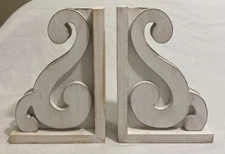 Rustic Distressed Scroll Corbel Bookends Farmhouse White Wood Decorative-VINTAGE