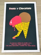 Cartel de película serigrafía cubana.20x30"arte hecho a mano.Helado chocolate fresa