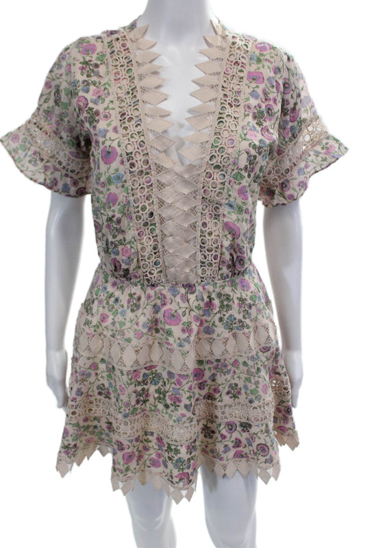We Are All Pretty Girls V-Neck Short Sleeves Lace Trim Sundress Floral Size M