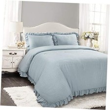 Reyna Ruffle Comforter Set, 3 Piece Cozy Bedding Set Full/Queen Lake Blue