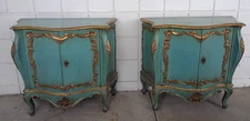 Vtg Pair Blue Itallian French Bombe Cabinet Chest Stands Venetian Side