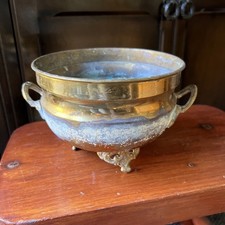 Nice brass jardineer with ornate feet and handles 5? tall