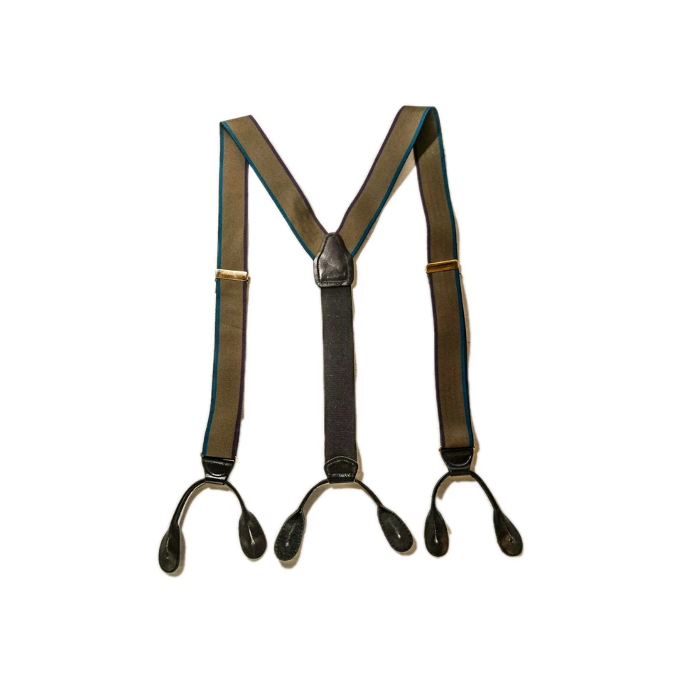 Tirantes vintage CAS Alemania - Gris años 80 con turquesa y púrpura - Extremos de cuero Foto 2 de 4