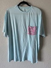 NWT Simply Southern Pastel Aqua Flamingo Pocket T-Shirt Size L