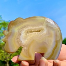 198G Natural Grey Agate Crystal Cave Hand-Carved hippopotamus Quartz Gem Healing