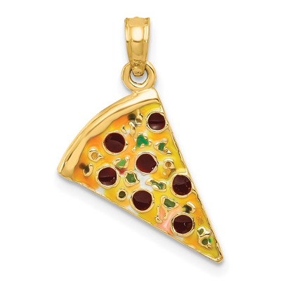 14k Yellow Gold Enameled Pizza Slice Pendant L-24mm, W-12mm 1.52gm