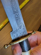 LARGE Pre-WWI European Bone handle Bowie Knife dated 1902 & Sheath!