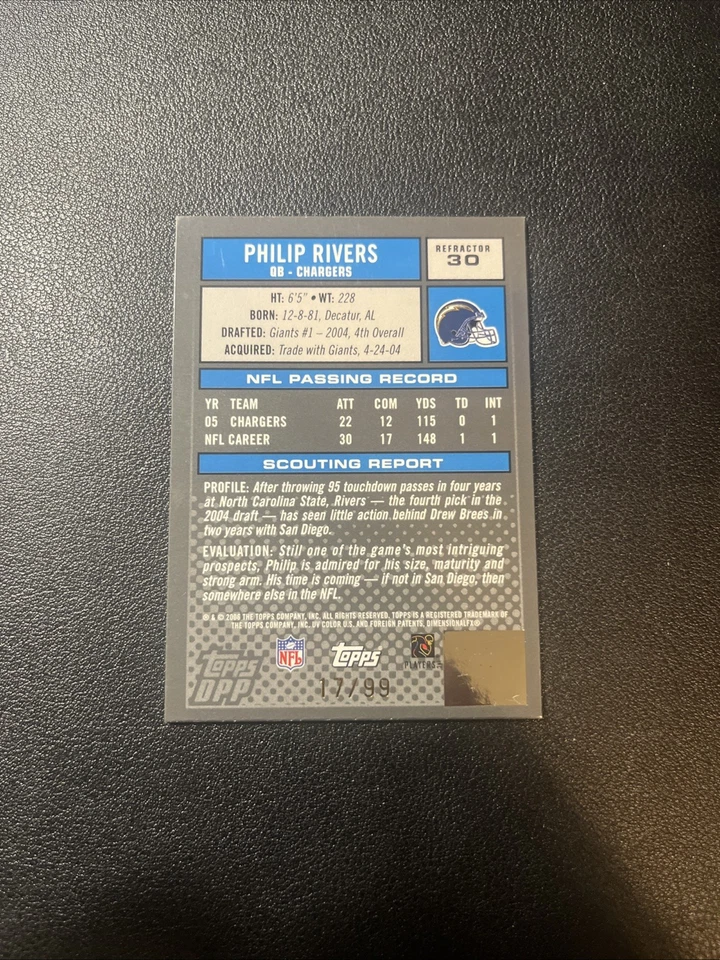 2006 Topps DPP REFRACTOR/99 Philip Rivers #30 (Jersey Number) - Image 2 of 2