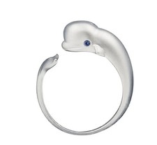 Beluga Whale Ring Miniblings Adjustable Whale Silver Blue Eyes