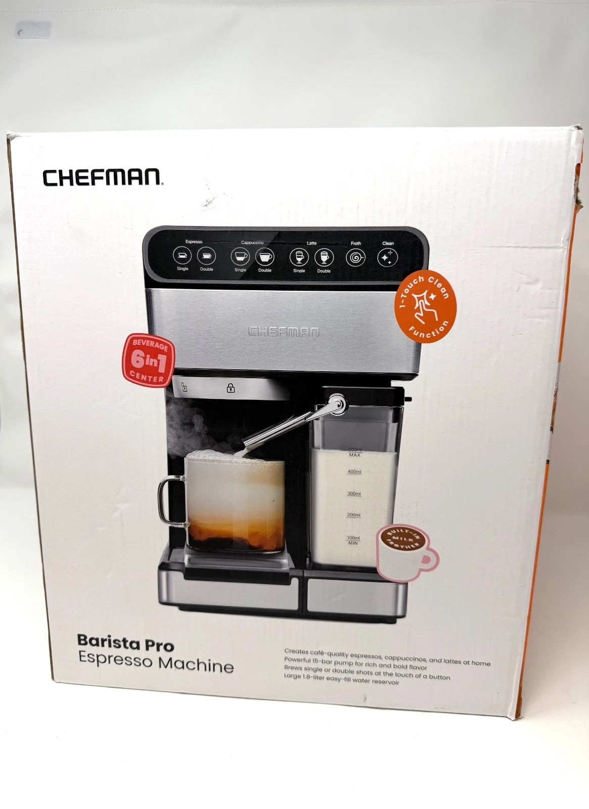 New Chefman 6-in-1 Espresso Machine 15-Bar Pump - Stainless Steel