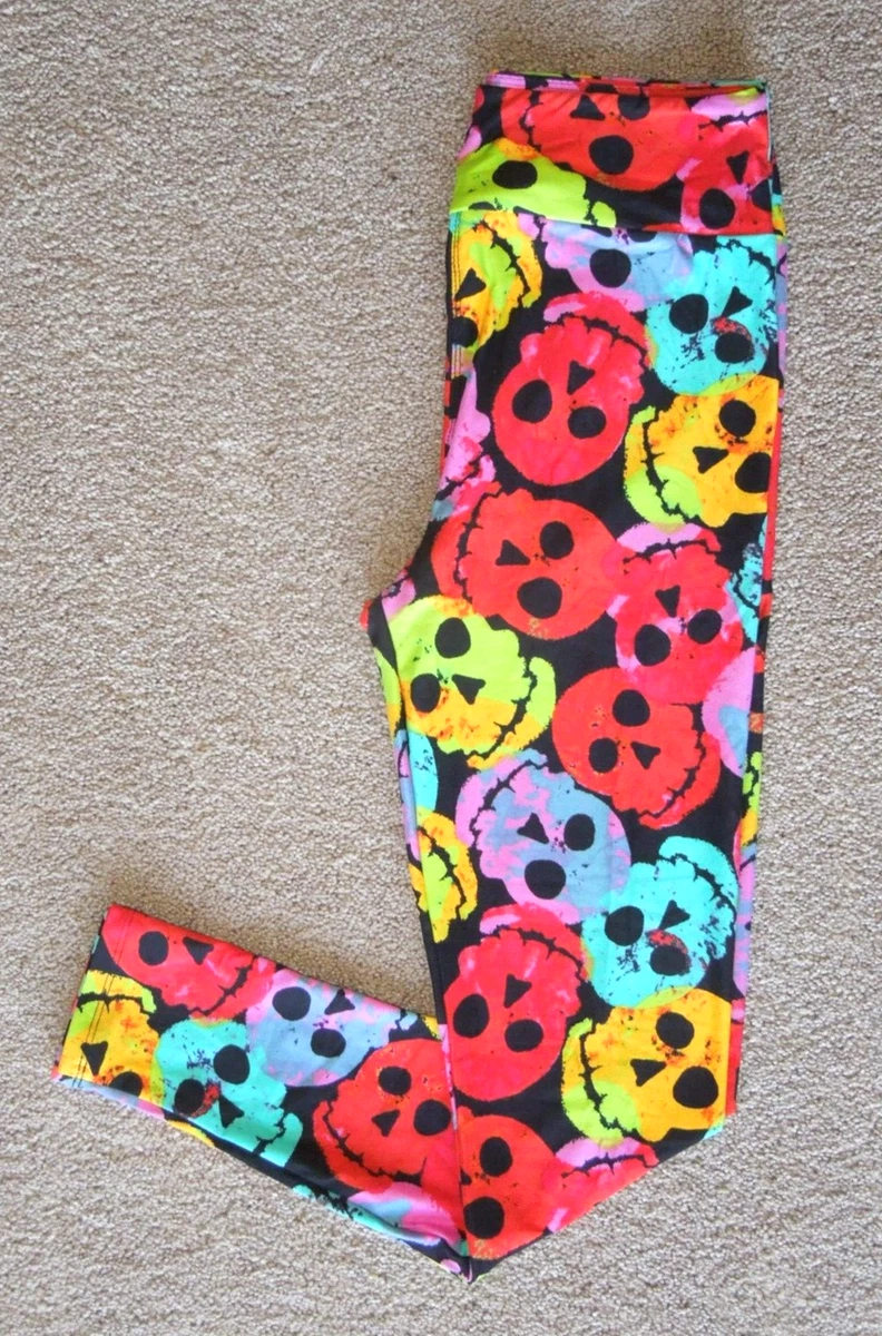 LuLaRoe TC Leggings ~ Sugar Skull ~ BRIGHT ~ Day of the Dead BLACK Halloween