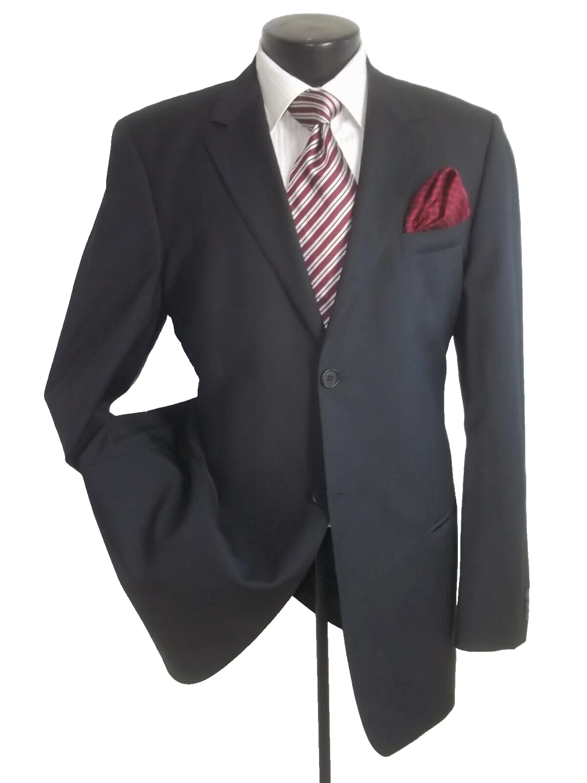 (( Emporio Armani Solid Black 2Buttons Wool & Silk slim Blazer Jacket 44L