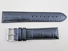 20mm genuine leather crocodile grain watch band strap black stitched  padded
