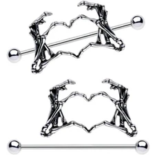 Skeleton Hand Heart Pair Of Nipple Shield long 14 Gauge Barbell 1 1/2"