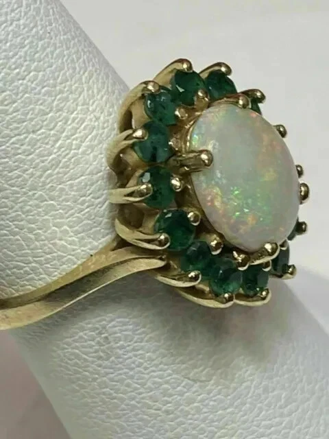 Oval Cut Opal & Green Emerald 3Ct Women's Engagement Ring 14K Yellow Gold Finish - Image 2 of 4