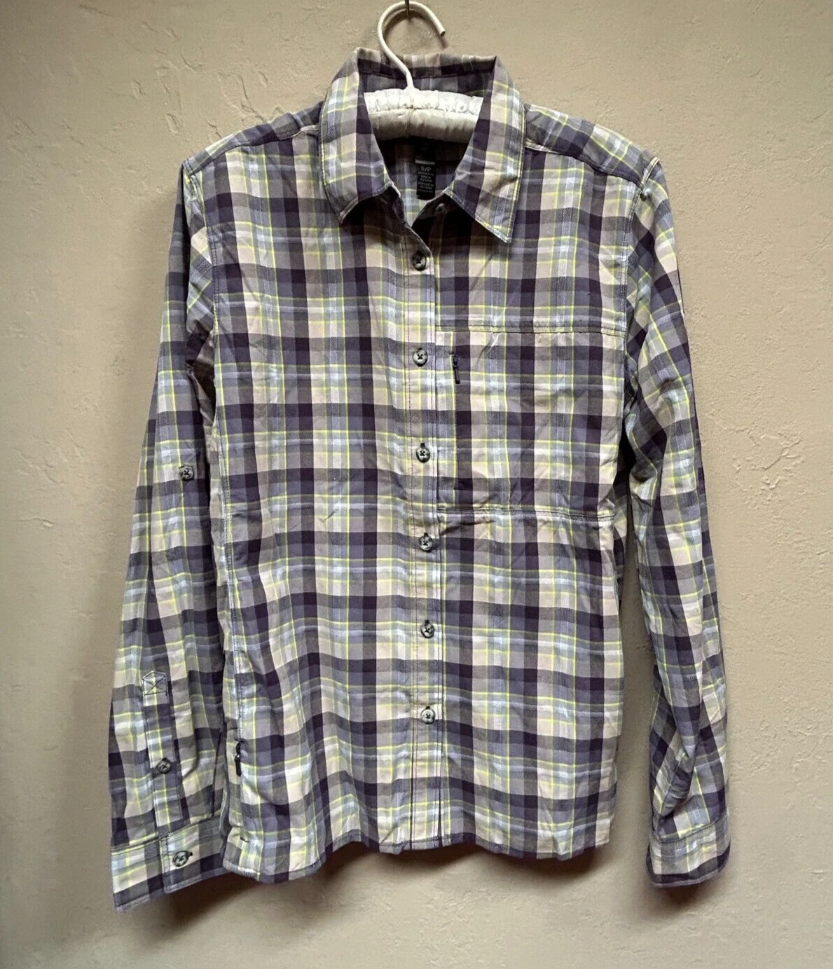 Mountain Hardwear Womens Long Sleeve Button Up Plaid Shirt Small Purple Outdoor