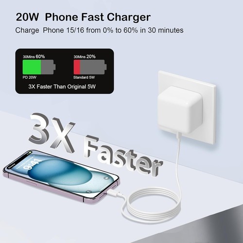 20W USB-C Fast Charger Plug + 1m Type-C to C Cable UK PD Wall Adapter for Phones - Picture 8 of 13