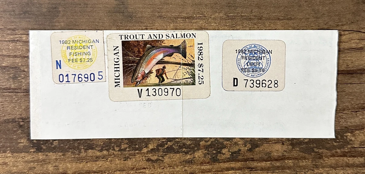 Timbre De Pêche Michigan 1948 – 1$, Permis Résident Truite, Authentique Vintage