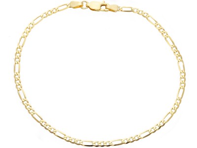 SOLID 9K YELLOW GOLD 2.5mm FIGARO FLAT ALTERNATE 3+1 LINKS BRACELET LENGTH 8.3''