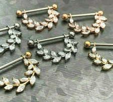 PAIR Marquise Gem Vine Dangle Nipple Rings Shields - Steel, Gold or Rose Gold