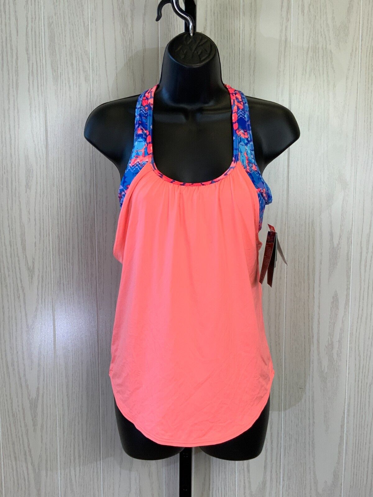 TYR Emerald Lake 2 in 1 Tankini Top, Women's Size S, Coral/Blue NEW MSRP $39.99