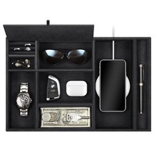 Valet Tray Desktop Organizer - 8 Compartments Catchall EDC Tray PU Leather Be...