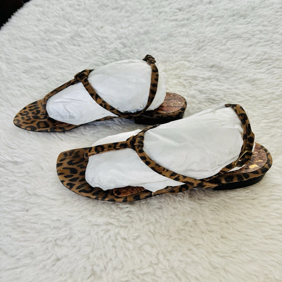 Manolo Blahnik Leopardo Gamuza Cuero Tanga Eslinga Espalda Sandalias Planas Talla 38 EE. UU. 7 Foto 3 de 4