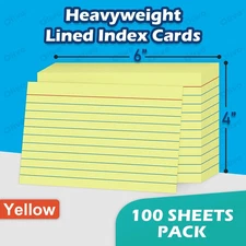 Yellow Index Cards 4x6 Lined Ruled Flash Note Cards 100 Count, 220 GSM Heavy ...