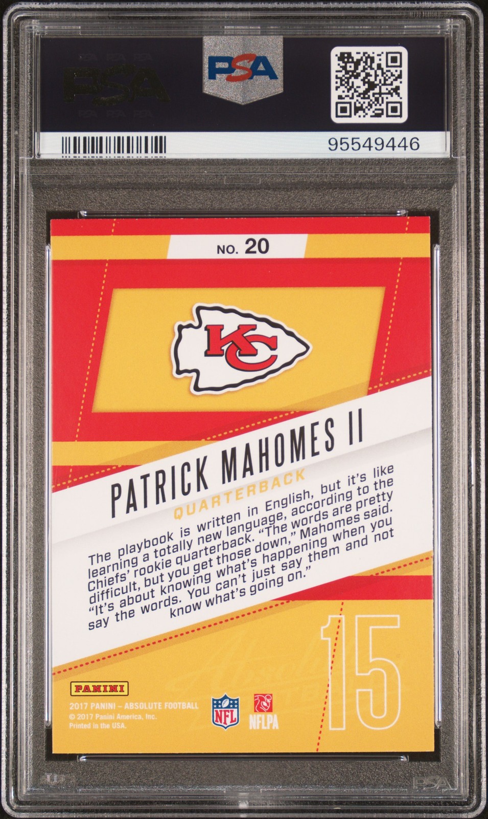 2017 PANINI ABSOLUTE ROOKIE ROUNDUP RETAIL #20 PATRICK MAHOMES II ROOKIE PSA 10 view 2