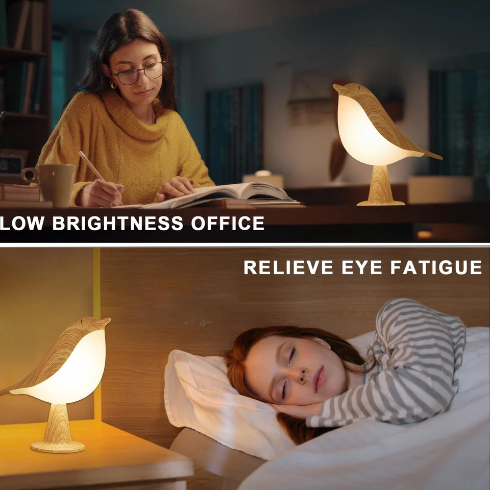 Abajur de mesa pequeno pássaro sem fio abajur de mesa toque luz noturna com 3 cores pequeno - Imagem 3 de 4