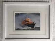 LIMITED EDITION 296/650 FRAMED RNLI 17-28 LIFEBOAT IN ACTION