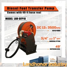 Landhonor 12V 15GPM Electric Diesel Fuel Transfer Pump Kit w/ Hose & Nozzle 49ft