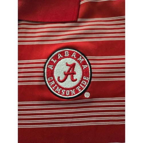 Alabama Crimson Tide Shirt Mens L Red White Stripe Russell Golf Polo RN 104648 - Picture 3 of 8