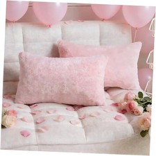 Pillow Covers 12x20 Lumbar Fuzzy Fur Pillowcases 20" x 12" Pack of 2 Pink