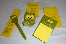 3 NOS Vtg Springbok Desk Toppers Green MOD Owl Tape Disp Letter Opener Note Pad