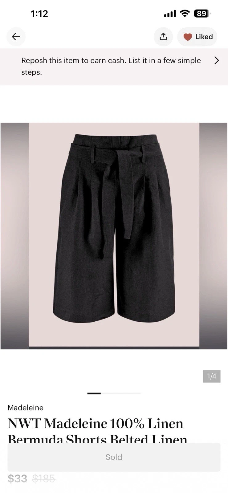 Women's Linen Shorts Size 10 by Madeleine In Black NWT. Never Worn