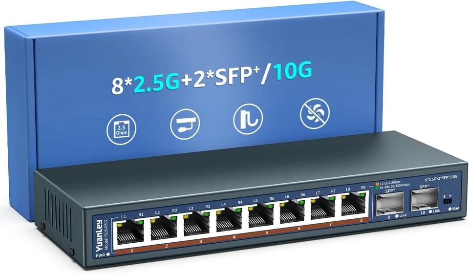 10-Port 2.5G Unmanaged Ethernet Switch with VLAN & 10G SFP Ports - Quiet Design - Image 3 of 4