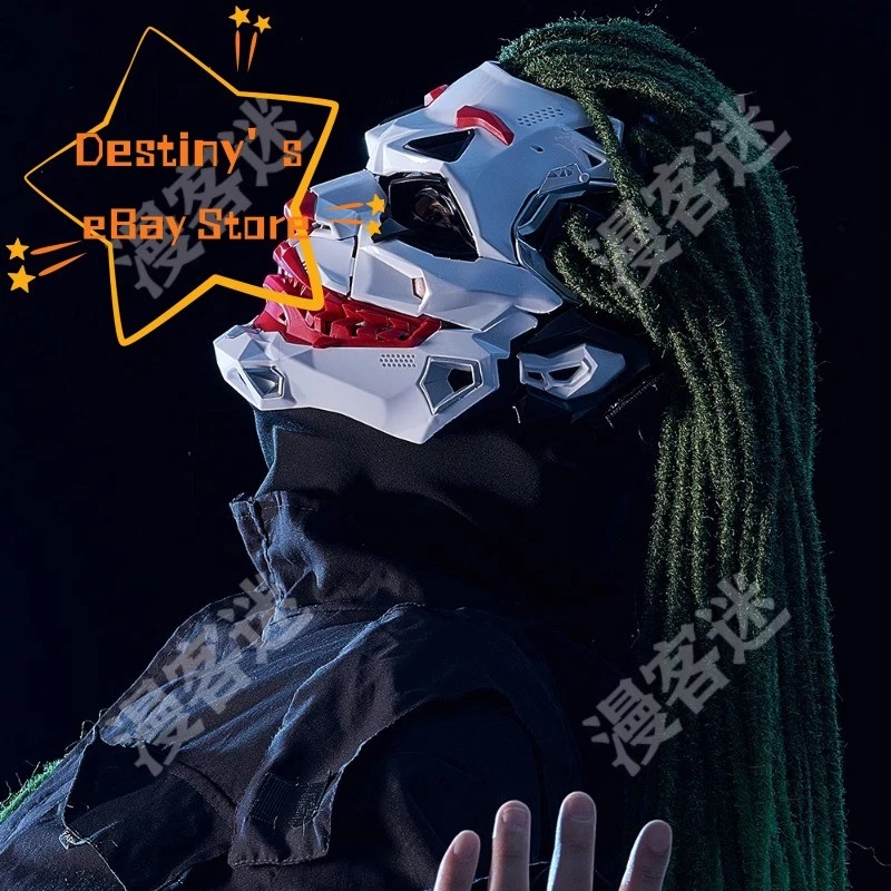 Joker Mask Dreadlock CyberpunkCosplay Mask Halloween Resin Customized ABS+PE 1PC - Image 2 of 4