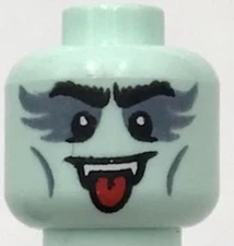 Lego New Light Aqua Minifigure Head Fangs Dark Bluish Gray Eye Shadow Part