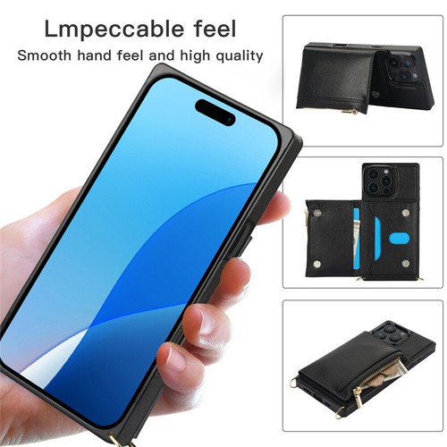 For iPhone 16 15 14 13 12 11 Pro Max XS 8 7 Plus Leather Wallet Case Cover Strap - Picture 8 of 56