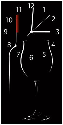 Wallario Wanduhr aus Glas Rotwein Nacht Glas Flasche schwarz weiß rot Küche Wein
