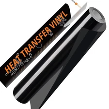 HTVRONT Black HTV Vinyl Roll - 12" x 10ft Black Iron on Vinyl for Cricut & Si...