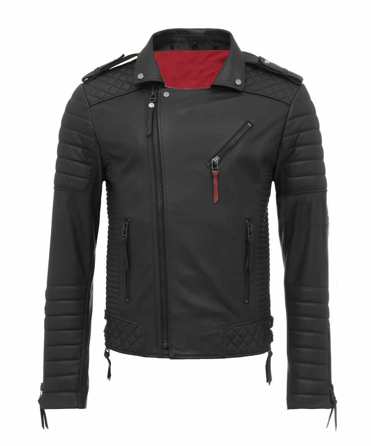 Men's Genuine Lambskin Premium Leather Jacket Motorcycle Slim Black Biker Coat