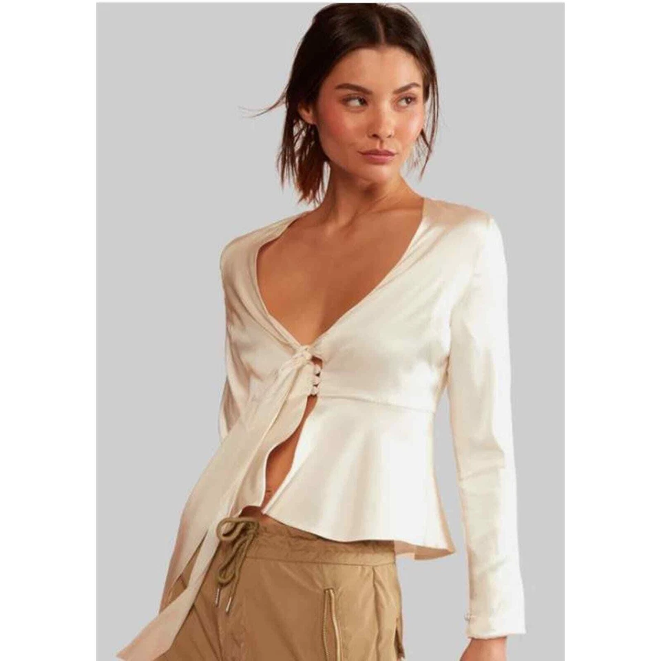 BLUSA DE SEDA JULA Cynthia Rowley para mujer con corbata delantera nueva con etiquetas 325 blanca M IRRG